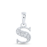 10kt White Gold Womens Round Diamond S Initial Letter Pendant 1/20 Cttw