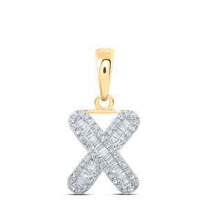 10kt Yellow Gold Womens Baguette Diamond X Initial Letter Pendant 1/3 Cttw