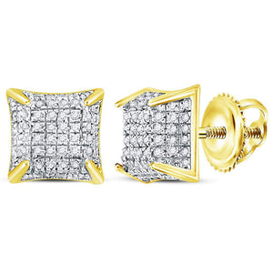 10kt Yellow Gold Round Diamond Square Stud Earrings 1/3 Cttw