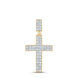 10kt Yellow Gold Mens Round Diamond Cross Charm Pendant 1 Cttw