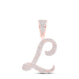 10kt Rose Gold Mens Round Diamond L Initial Charm Pendant 7/8 Cttw