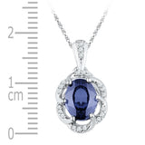 10kt White Gold Womens Oval Synthetic Blue Sapphire Solitaire Diamond Pendant 1-3/4 Cttw