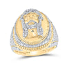 10kt Yellow Gold Mens Round Diamond Jesus Face Oval Ring 2-1/5 Cttw