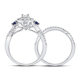 14kt White Gold Emerald Diamond Bridal Wedding Ring Band Set 3/4 Cttw
