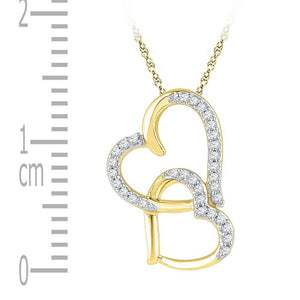 10kt Yellow Gold Womens Round Diamond Double Heart Pendant 1/10 Cttw