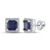 10kt White Gold Womens Princess Synthetic Blue Sapphire Stud Earrings 2 Cttw