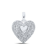 10kt White Gold Womens Round Diamond Heart Pendant 1/4 Cttw