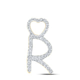 10kt Yellow Gold Womens Round Diamond R Heart Letter Pendant 1/8 Cttw