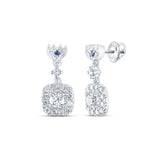 14kt White Gold Womens Round Diamond Square Dangle Earrings 1/2 Cttw