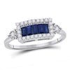 14kt White Gold Womens Baguette Blue Sapphire Diamond Fashion Ring 3/4 Cttw