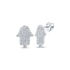 10kt White Gold Womens Round Diamond Hamsa Earrings 1/5 Cttw