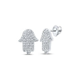 10kt White Gold Womens Round Diamond Hamsa Earrings 1/5 Cttw