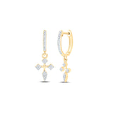 10kt Yellow Gold Womens Round Diamond Cross Hoop Dangle Earrings 1/6 Cttw