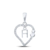 10kt White Gold Womens Round Diamond H Heart Letter Pendant 1/10 Cttw