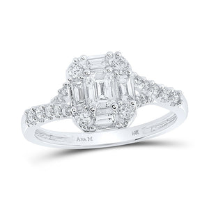 14kt White Gold Emerald Diamond Halo Bridal Wedding Engagement Ring 3/4 Cttw