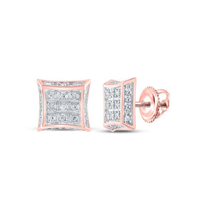 10kt Rose Gold Womens Round Diamond Square Earrings 1/6 Cttw