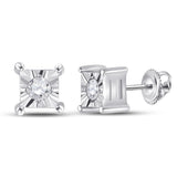 10kt White Gold Womens Round Diamond Solitaire Earrings 1/20 Cttw