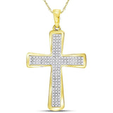 10kt Yellow Gold Mens Round Diamond Roman Cross Charm Pendant 1/3 Cttw