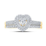 10kt Yellow Gold Round Diamond Heart Bridal Wedding Ring Band Set 1/3 Cttw