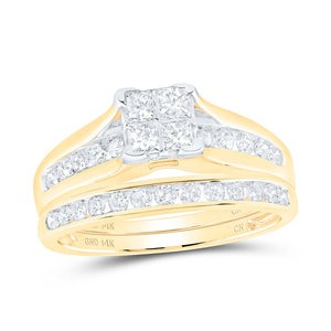 14kt Yellow Gold Princess Diamond Bridal Wedding Ring Band Set 1 Cttw - Size 7