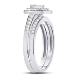 10kt White Gold Round Diamond Pear-shape Bridal Wedding Ring Band Set 1/3 Cttw