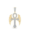 10kt Yellow Gold Mens Round Diamond Wing Ankh Cross Charm Pendant 5/8 Cttw