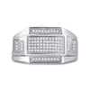 Sterling Silver Mens Round Diamond Rectangle Cluster Ring 1/4 Cttw