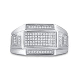 Sterling Silver Mens Round Diamond Rectangle Cluster Ring 1/4 Cttw