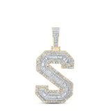 10kt Yellow Gold Mens Baguette Diamond S Initial Letter Charm Pendant 2-3/4 Cttw