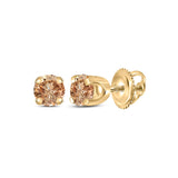10kt Yellow Gold Womens Round Brown Diamond Solitaire Stud Earrings 1/4 Cttw