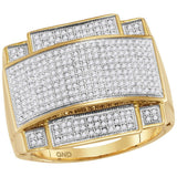 10kt Yellow Gold Mens Round Diamond Domed Rectangle Cluster Ring 7/8 Cttw