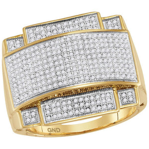 10kt Yellow Gold Mens Round Diamond Domed Rectangle Cluster Ring 7/8 Cttw