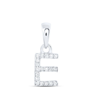 10kt White Gold Womens Round Diamond E Initial Letter Pendant 1/20 Cttw