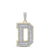 10kt Yellow Gold Mens Baguette Diamond D Initial Letter Charm Pendant 3-1/3 Cttw