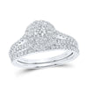 14kt White Gold Round Diamond Halo Bridal Wedding Ring Band Set 1 Cttw