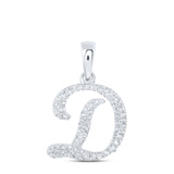 10kt White Gold Womens Round Diamond D Initial Letter Pendant 1/5 Cttw