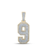 14kt Two-tone Gold Mens Round Diamond Number 9 Charm Pendant 1-5/8 Cttw
