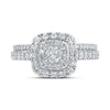 14kt White Gold Round Diamond Halo Bridal Wedding Ring Band Set 1 Cttw