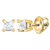 14kt Yellow Gold Womens Princess Diamond Solitaire Earrings 1/6 Cttw