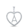 10kt White Gold Womens Round Diamond Heart A Letter Pendant 1/4 Cttw