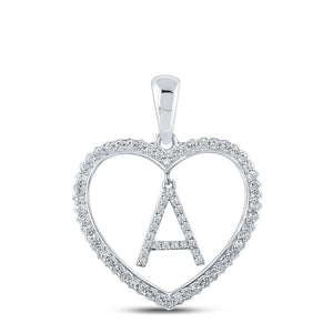 10kt White Gold Womens Round Diamond Heart A Letter Pendant 1/4 Cttw