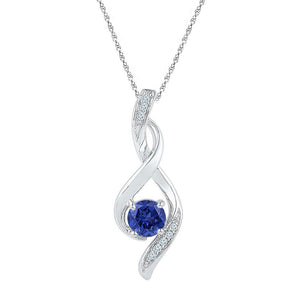 10kt White Gold Womens Round Synthetic Blue Sapphire Fashion Pendant 5/8 Cttw