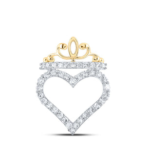 10kt Yellow Gold Womens Round Diamond Crown Heart Pendant 1/4 Cttw