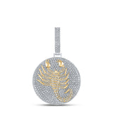 10kt White Gold Mens Round Diamond Scorpion Circle Charm Pendant 7-1/3 Cttw