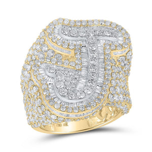 10kt Two-tone Gold Mens Baguette Diamond J Initial Letter Ring 8 Cttw