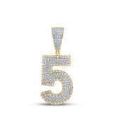 10kt Two-tone Gold Mens Round Diamond Number 5 Charm Pendant 3/4 Cttw