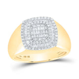 10kt Yellow Gold Mens Baguette Diamond Square Ring 3/4 Cttw