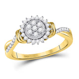 10kt Yellow Gold Womens Round Diamond Circle Flower Cluster Ring 1/3 Cttw