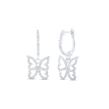 10kt White Gold Womens Round Diamond Butterfly Dangle Earrings 3/8 Cttw