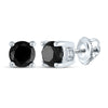 10kt White Gold Womens Round Black Color Enhanced Diamond Solitaire Earrings 1 Cttw
